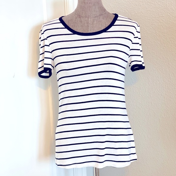 🩶 Black and White Striped T-Shirt S - Picture 1 of 5